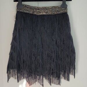 Zara black fringe miniskirt with embellished waist size XS NWT